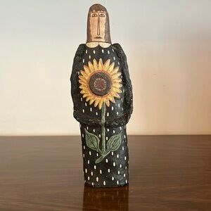 Handmade folk art paper mache Sunflower figurine